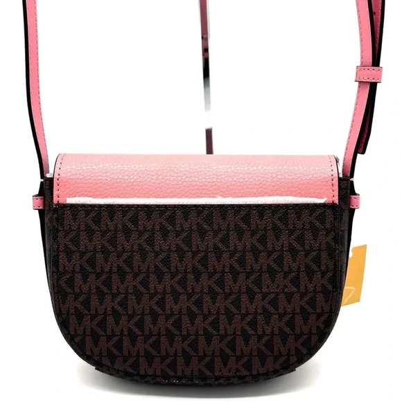 Michael Kors Small Reed Leather Saddle Crossbody Bag Brown/Pink (NWT) - Picture 6 of 12